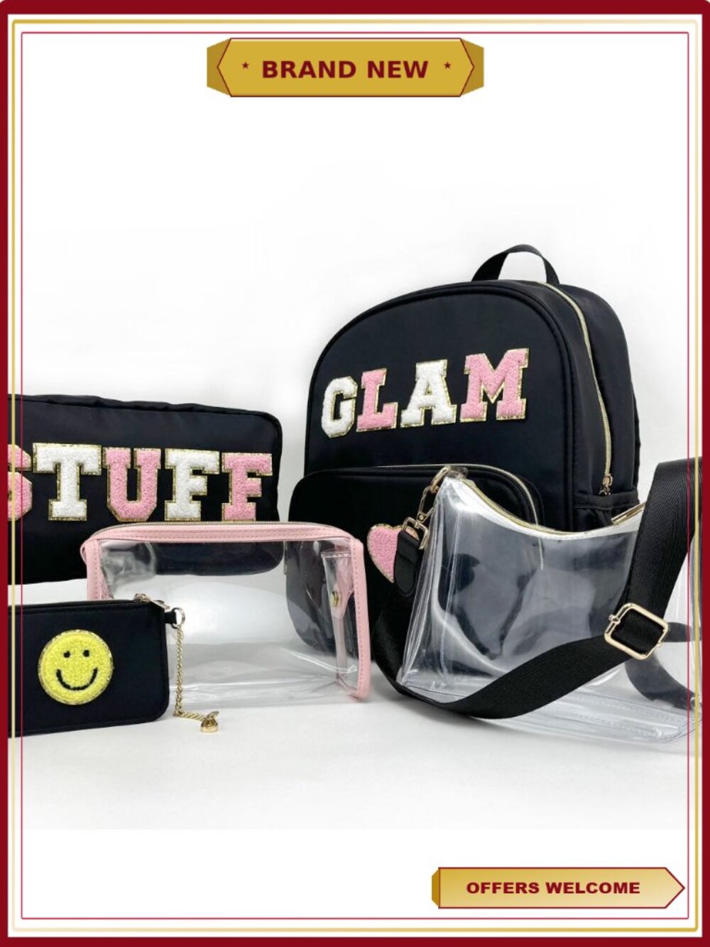 Clear Crossbody Handbag with Gold Zipper and Adjustable Strap